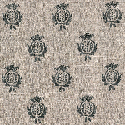 Hand-printed Indigo Pomegranate Rustic Linen 3m (stonewashed) panel - 356I