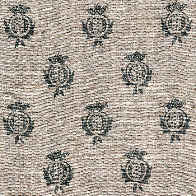 Hand-printed Indigo Pomegranate Rustic Linen 3m (stonewashed) panel - 356I