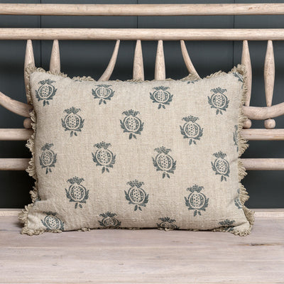 Indigo Pomegranate Rustic Linen Cushion
