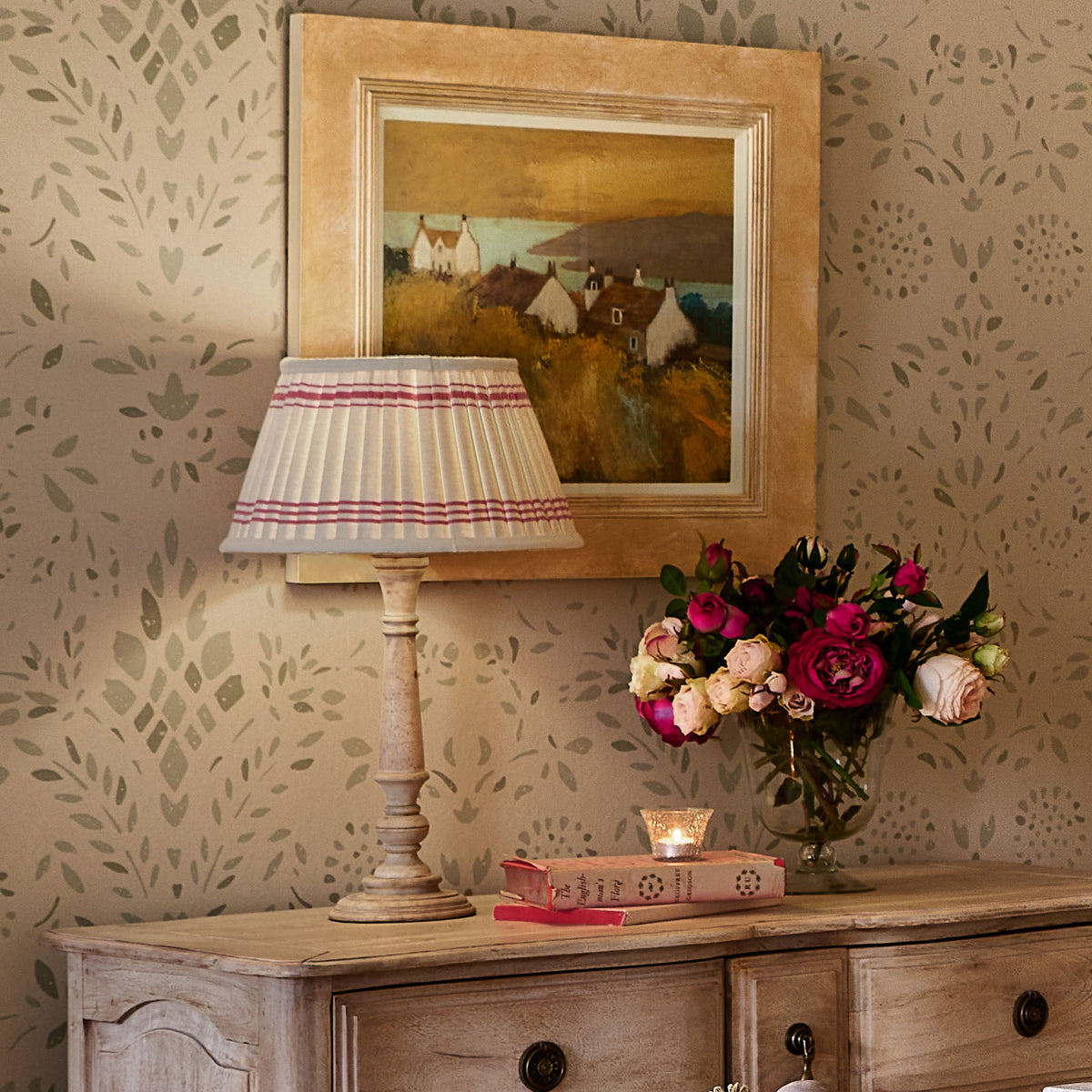 Ivory Rose Vintage Stripe Pleated Lampshade
