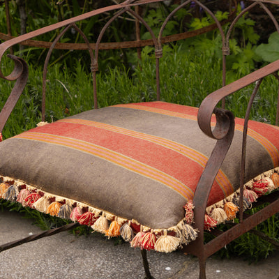 Jodhpur Stripe Cotton Large Seat Cushion with Tassels