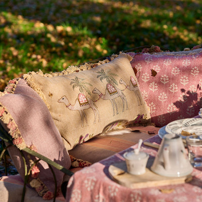 Large Golden Camels Embroidered Cushion