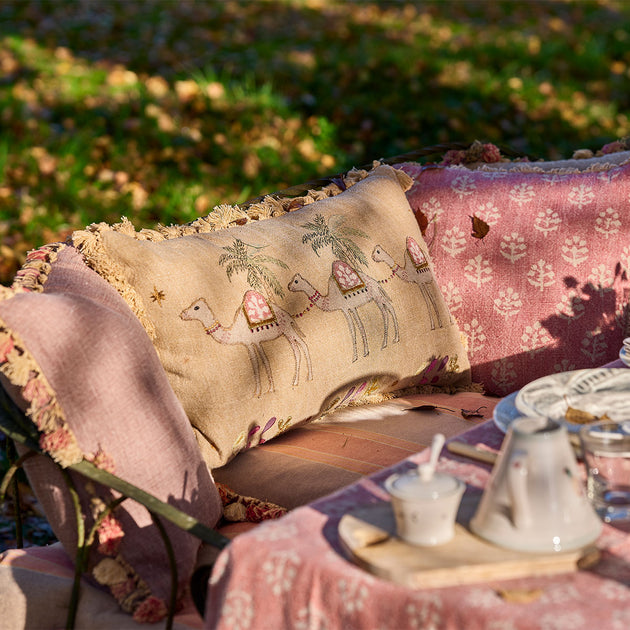 Large Golden Camels Embroidered Cushion