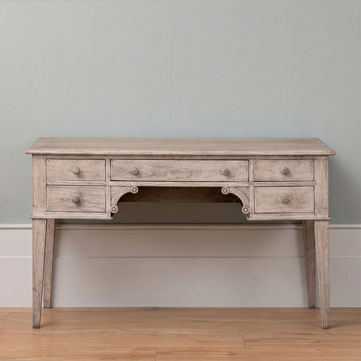 Gustavian desk with balcony top, drawers and turned legs