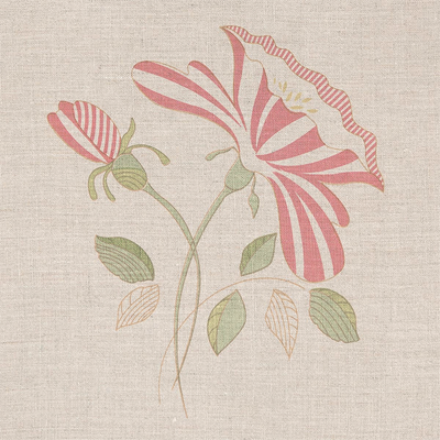 Hand-printed Red Rose Linen Light Linen– 302 Roll End 1.8m