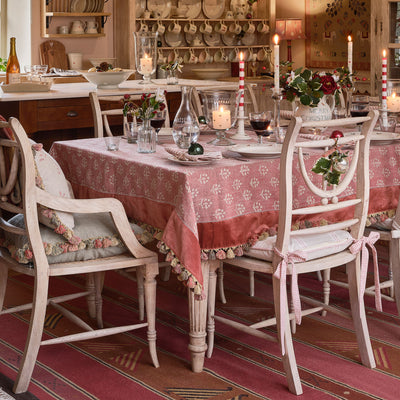 Luxury Red Earth Megha &amp; Velvet Tablecloth with Tassels