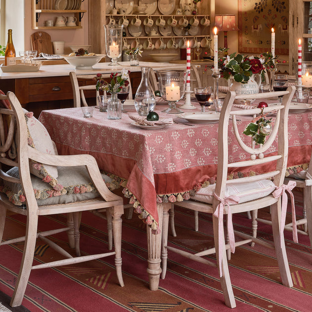Luxury Red Earth Megha & Velvet Tablecloth with Tassels