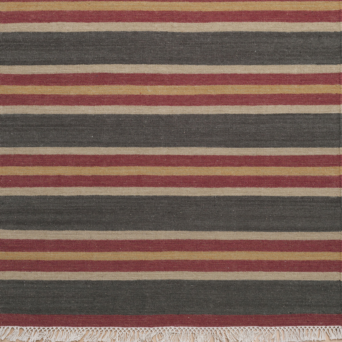 Charcoal Saffron Madras Stripe - Wool Kilim Runner