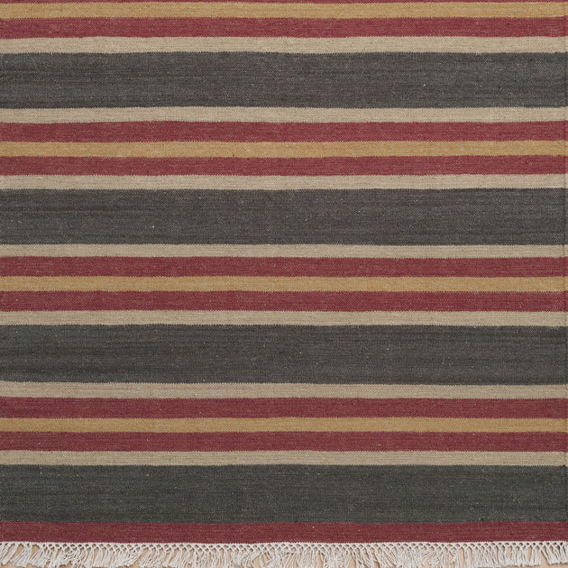 Charcoal Saffron Madras Stripe - Wool Kilim Runner