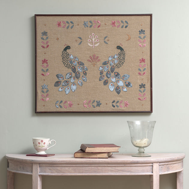 Midnight Peacocks Framed Wallhanging