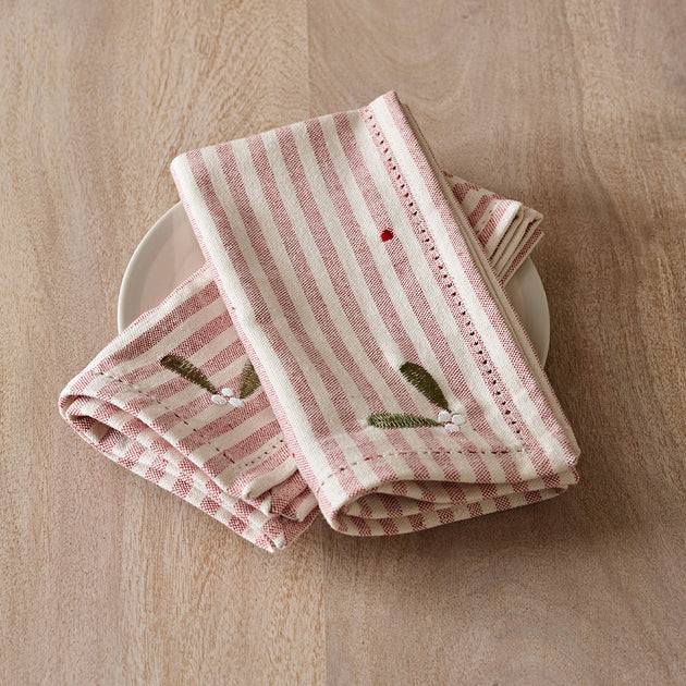 Mistletoe Napkins - Red Stripe (set of 4)