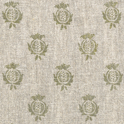 Hand-printed Olive Pomegranate Rustic Linen 3m (stonewashed) panel - 356G