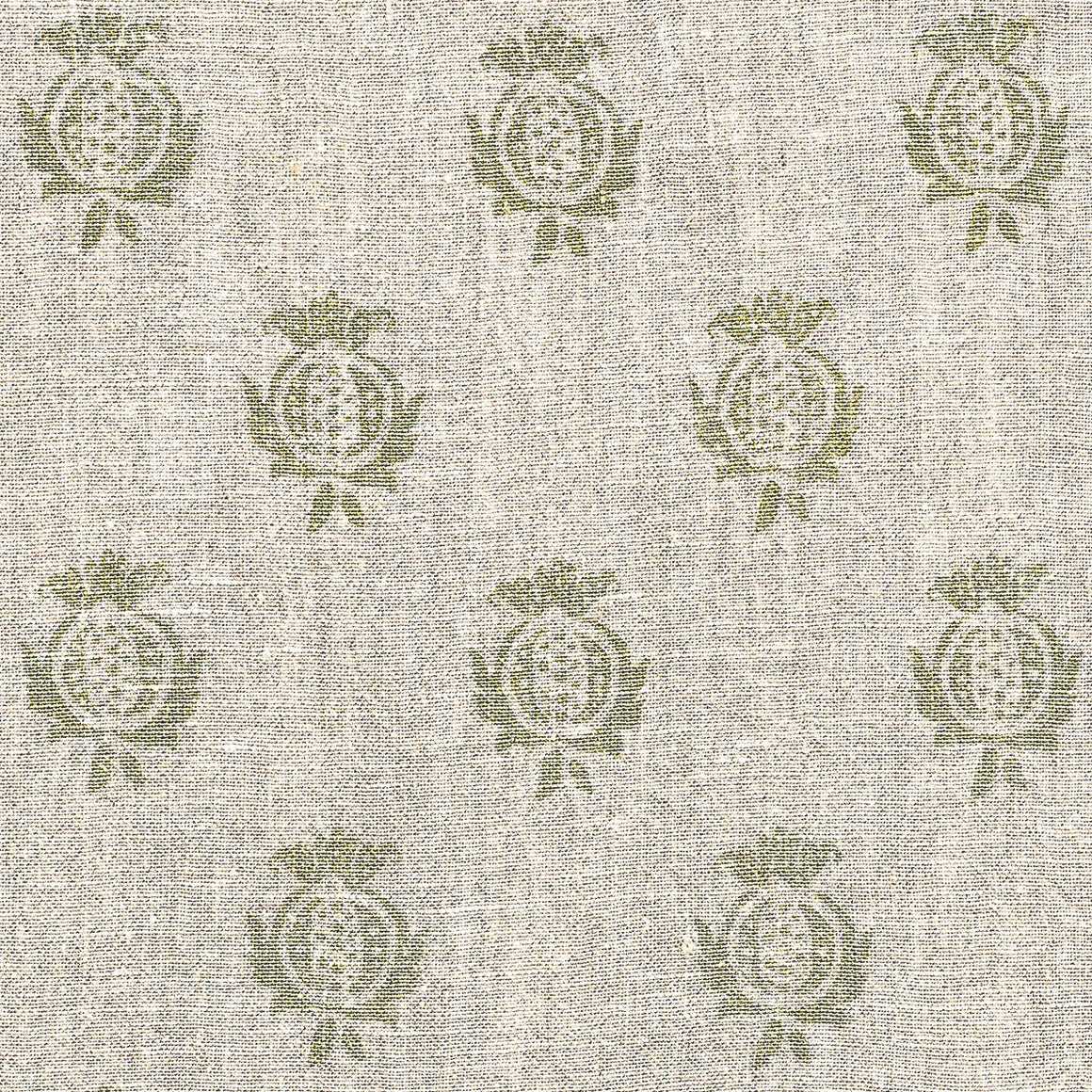 Hand-printed Olive Pomegranate Rustic Linen Stonewashed Panel - 356G