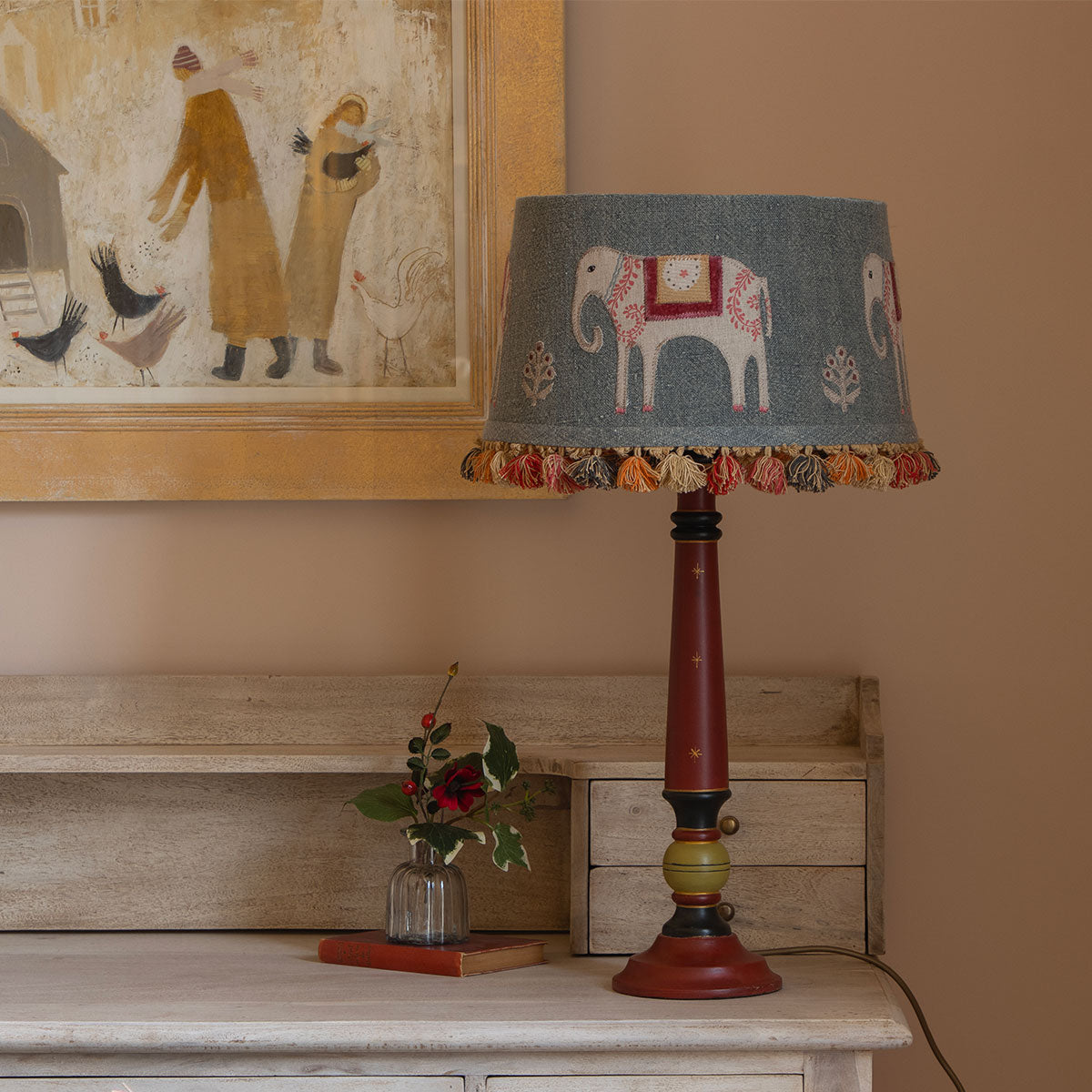 Painted Indian Red Jaipur Lamp Base