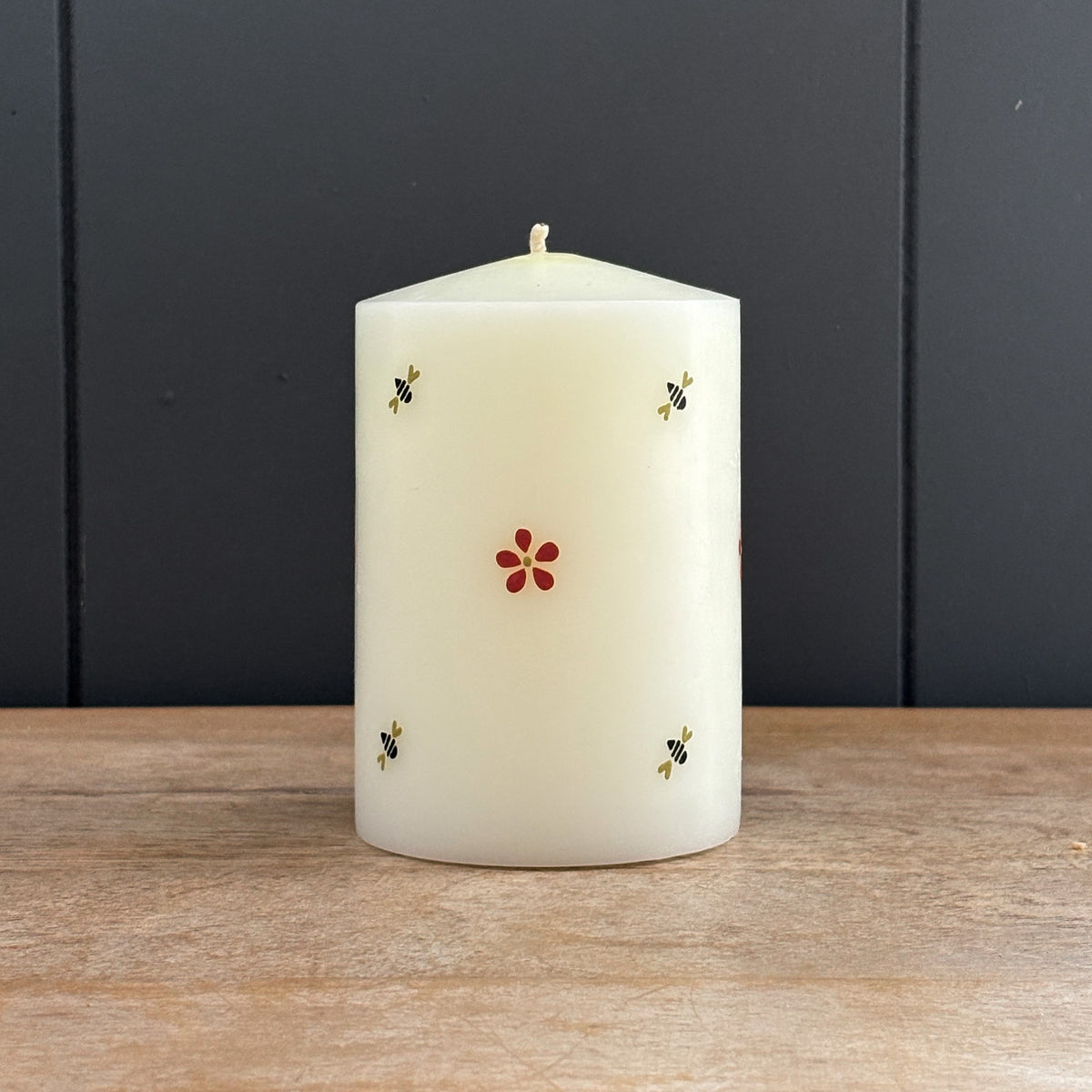 Bees &amp; Flowers Hand-painted Scented Pillar Candle 4"