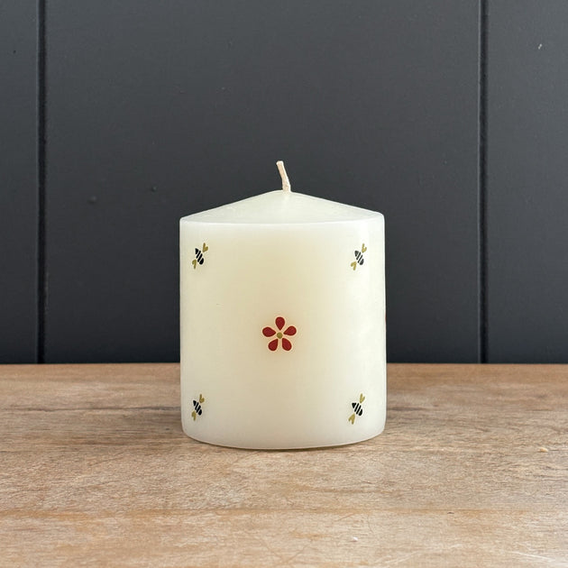 Bees & Flowers Hand-painted Scented Pillar Candle 3"