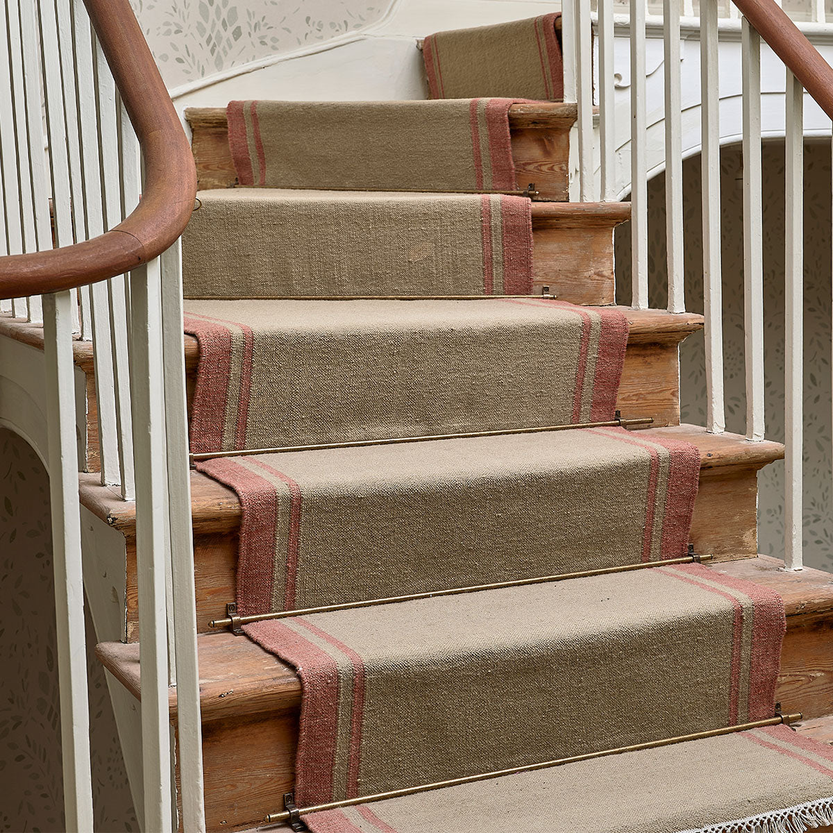 Celadon, Rose Plain Stair Runner with Border - Bespoke