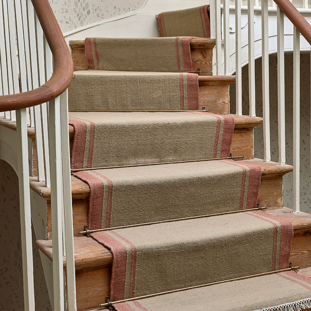 Plain Stair Runner with Border - Celadon/Rose - Bespoke