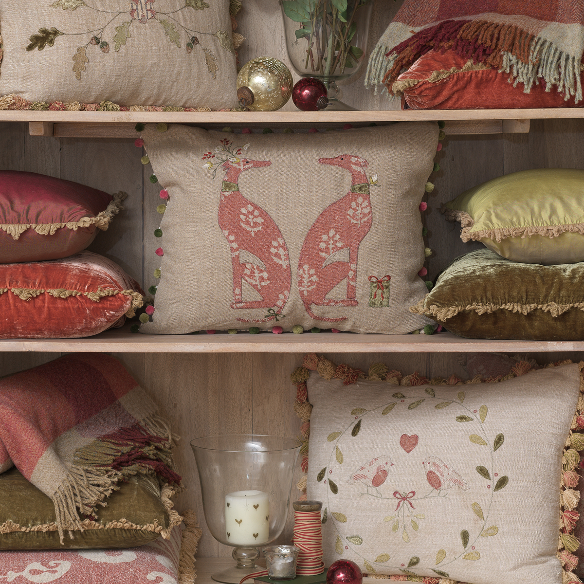 Embroidered A Present for Nisha Rustic Linen Cushion