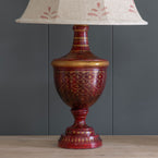 Sikar Carved Lamp Base - Hand Painted in Indian Red & Gold