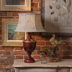 Sikar Carved Lamp Base - Hand Painted in Indian Red & Gold