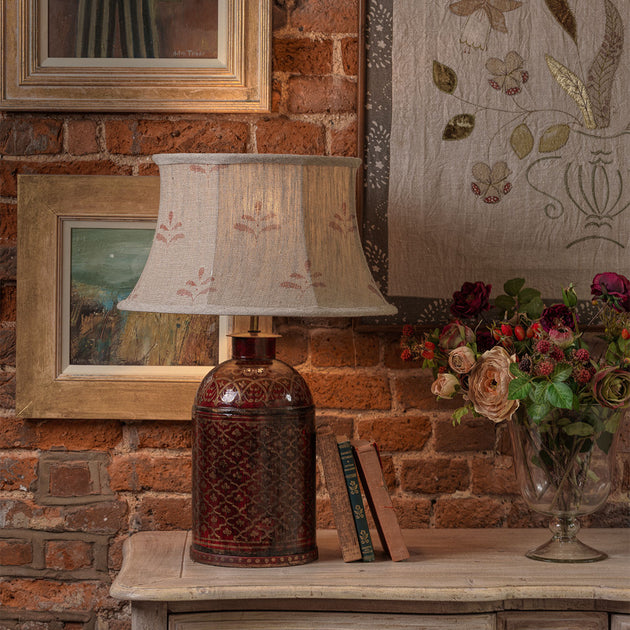 Hand Painted Indian Red & Gold Tea Caddy Lamp Base