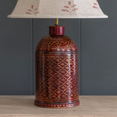 Hand Painted Indian Red &amp; Gold Tea Caddy Lamp Base