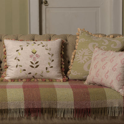 Green Gold Sacha Rustic Linen Cushion with Tassels