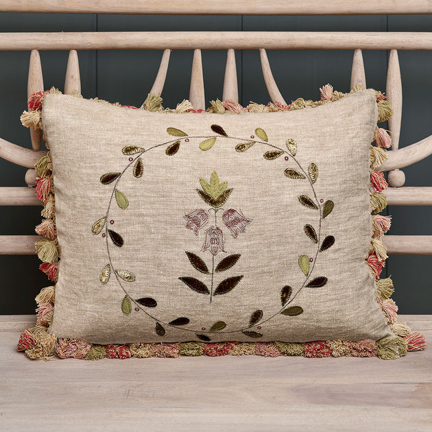 Red Green Fritillary Rustic Linen Cushion