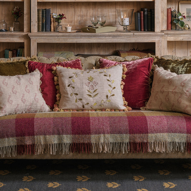 Red Green Fritillary Rustic Linen Cushion