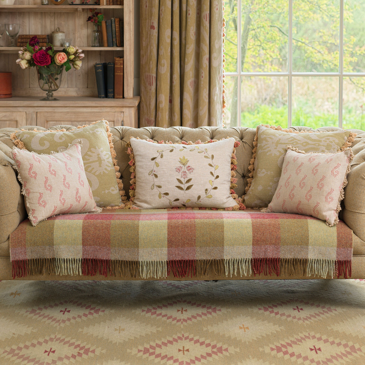 Red Green Fritillary Rustic Linen Cushion