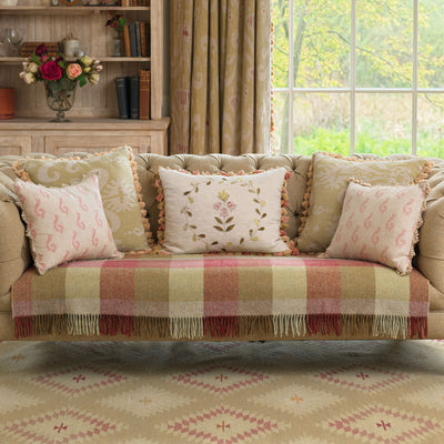Red Green Fritillary Rustic Linen Cushion