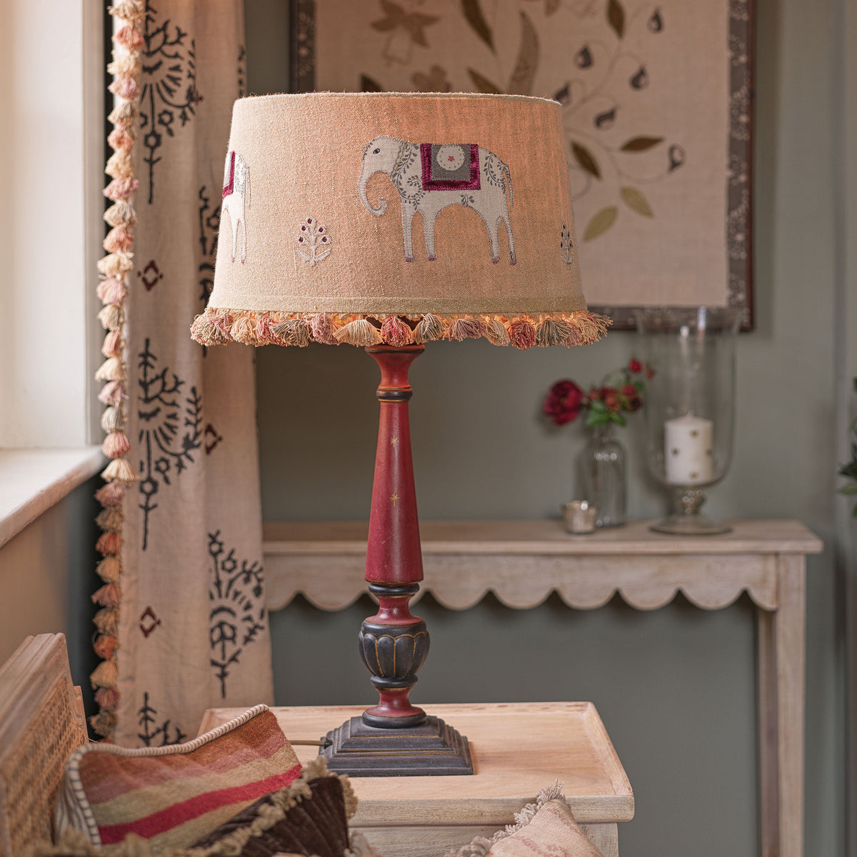 Painted Jodhpur Lamp Base in Etruscan Red