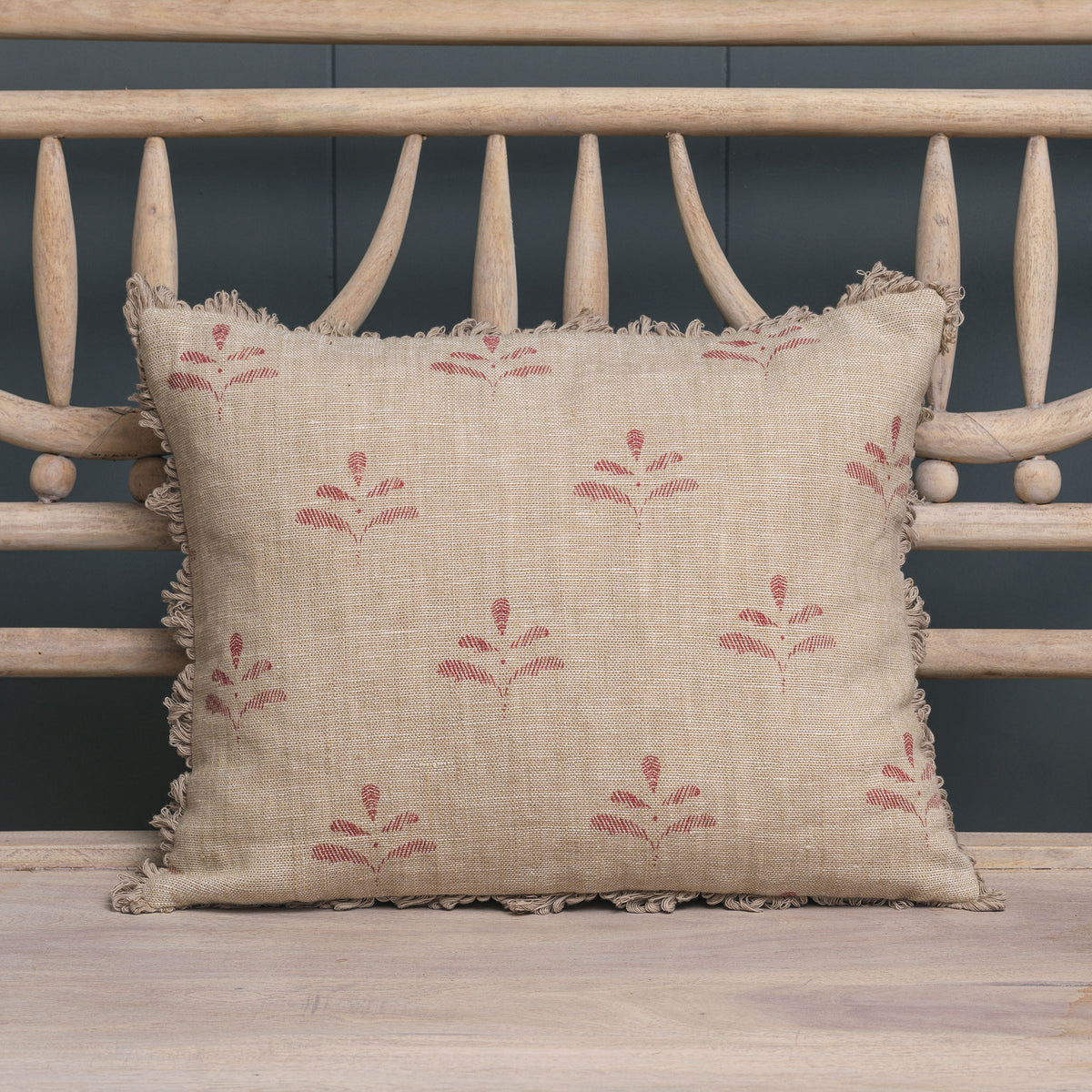 Red Leaf Rustic Linen Cushion with Fanedge