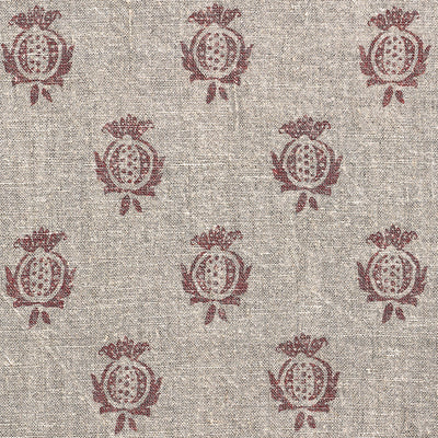 Hand-printed Red Pomegranate Rustic Linen Stonewashed Panel (3m Approx.) - 356R