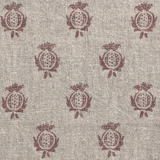 Hand-printed Red Pomegranate Rustic Linen 3m (stonewashed) panel - 356R