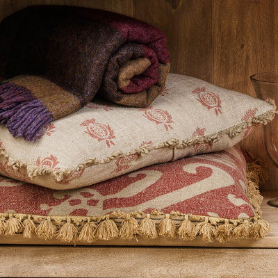 Red Pomegranate Rustic Linen Cushion