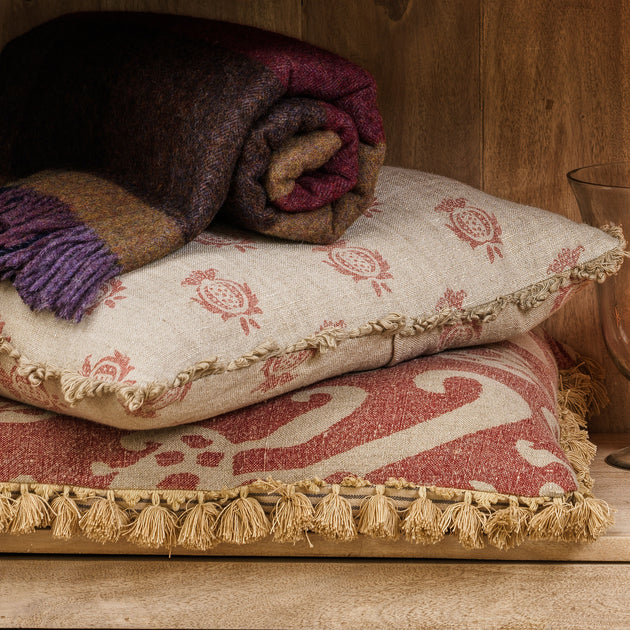 Red Earth Sacha Rustic Linen Cushion with Tassels