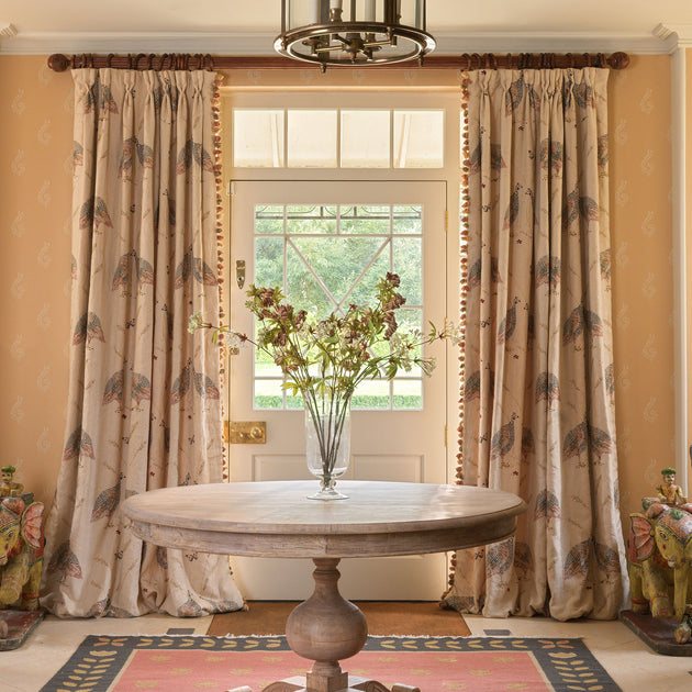 Hand-printed Red Saffron Guinea Fowl Linen – 308