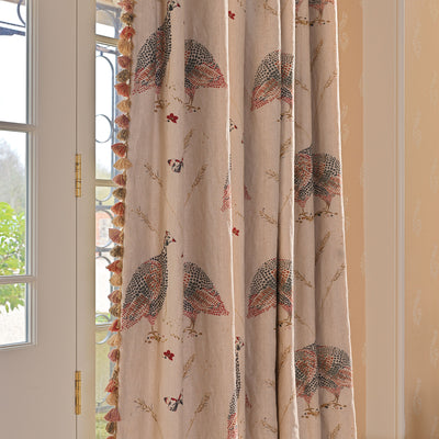 Hand-printed Red Saffron Guinea Fowl Linen – 308
