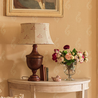 Sikar Carved Lamp Base - Hand Painted in Indian Red &amp; Gold