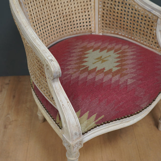 Indian Red Shimla Kilim Caned Arun Chair