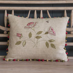 Embroidered Rosa Mundi Rustic Linen Cushion