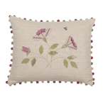 Embroidered Rosa Mundi Rustic Linen Cushion