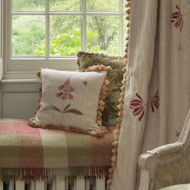 Rose Foxglove Rustic Linen Cushion with Tassels