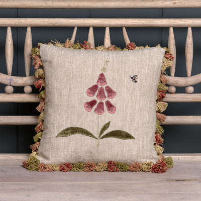 Rose Foxglove Rustic Linen Cushion with Tassels