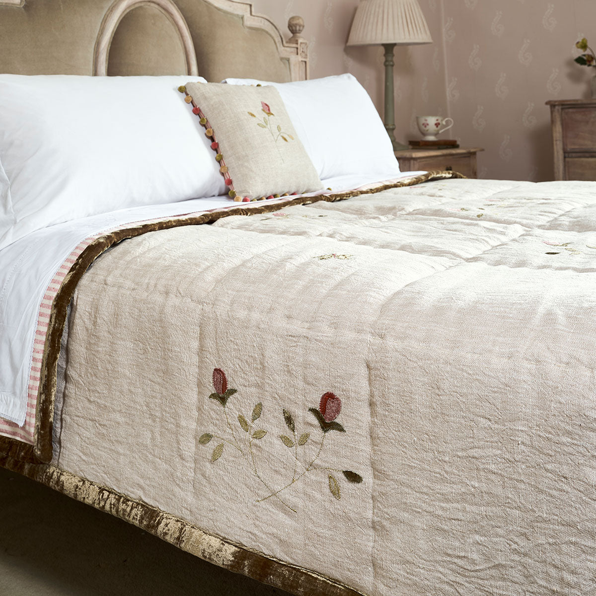 Rose &amp; Foxglove Rustic Linen Quilt