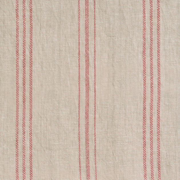 Red Hartford Stripe on Rustic Linen - Stonewashed Panel (2.7m Approx.)