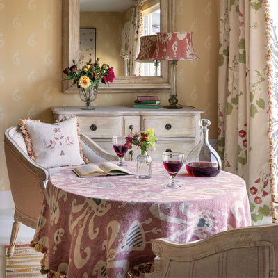 Rose Natasha Rustic linen Tablecloth/Bridge Cloth - Tassels