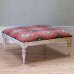 Carved Square Kilim Footstool - Rose Charcoal Ragini